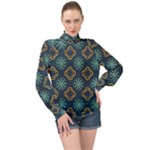 Flowers Pattern Design Abstract High Neck Long Sleeve Chiffon Top