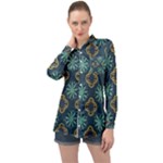 Flowers Pattern Design Abstract Long Sleeve Satin Shirt