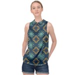 Flowers Pattern Design Abstract High Neck Satin Top