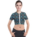 Flowers Pattern Design Abstract Short Sleeve Cropped Jacket