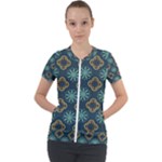 Flowers Pattern Design Abstract Short Sleeve Zip Up Jacket