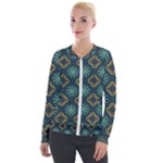 Flowers Pattern Design Abstract Velvet Zip Up Jacket