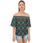 Flowers Pattern Design Abstract Off Shoulder Short Sleeve Top