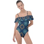 Flowers Pattern Design Abstract Frill Detail One Piece Swimsuit