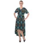 Flowers Pattern Design Abstract Front Wrap High Low Dress