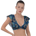 Flowers Pattern Design Abstract Plunge Frill Sleeve Bikini Top