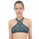 Flowers Pattern Design Abstract High Neck Bikini Top