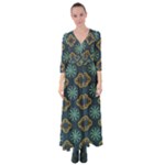 Flowers Pattern Design Abstract Button Up Maxi Dress