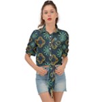 Flowers Pattern Design Abstract Tie Front Shirt 