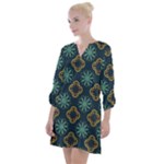 Flowers Pattern Design Abstract Open Neck Shift Dress