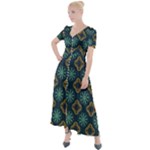 Flowers Pattern Design Abstract Button Up Short Sleeve Maxi Dress