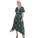 Flowers Pattern Design Abstract Cross Front Sharkbite Hem Maxi Dress