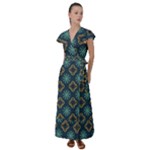 Flowers Pattern Design Abstract Flutter Sleeve Maxi Dress