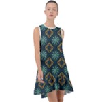 Flowers Pattern Design Abstract Frill Swing Dress