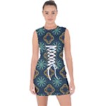 Flowers Pattern Design Abstract Lace Up Front Bodycon Dress