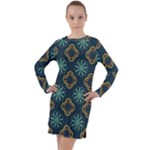 Flowers Pattern Design Abstract Long Sleeve Hoodie Dress