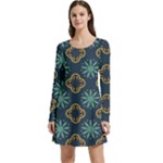 Flowers Pattern Design Abstract Long Sleeve Velour Skater Dress