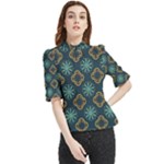 Flowers Pattern Design Abstract Frill Neck Blouse