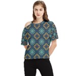 Flowers Pattern Design Abstract One Shoulder Cut Out T-Shirt