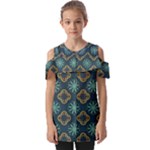 Flowers Pattern Design Abstract Fold Over Open Sleeve Top