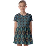 Flowers Pattern Design Abstract Kids  Short Sleeve Pinafore Style Dress