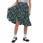 Flowers Pattern Design Abstract Kids  Ruffle Flared Wrap Midi Skirt