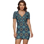 Flowers Pattern Design Abstract Low Cut Cap Sleeve Mini Dress