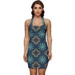 Flowers Pattern Design Abstract Sleeveless Wide Square Neckline Ruched Bodycon Dress