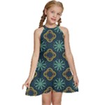 Flowers Pattern Design Abstract Kids  Halter Collar Waist Tie Chiffon Dress