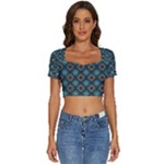 Flowers Pattern Design Abstract Short Sleeve Square Neckline Crop Top 