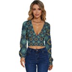 Flowers Pattern Design Abstract Long Sleeve Deep-V Velour Top