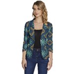 Flowers Pattern Design Abstract Women s One-Button 3/4 Sleeve Short Jacket