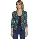 Flowers Pattern Design Abstract Women s Casual 3/4 Sleeve Spring Jacket