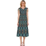 Flowers Pattern Design Abstract V-Neck Drawstring Shoulder Sleeveless Maxi Dress