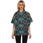 Flowers Pattern Design Abstract Women s Batwing Button Up Shirt