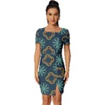 Flowers Pattern Design Abstract Fitted Knot Split End Bodycon Dress