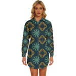 Flowers Pattern Design Abstract Womens Long Sleeve Shirt Dress