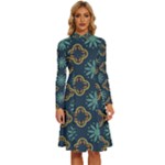 Flowers Pattern Design Abstract Long Sleeve Shirt Collar A-Line Dress