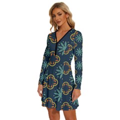 Long Sleeve Deep V Mini Dress  