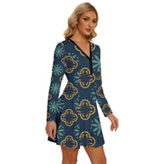 Long Sleeve Deep V Mini Dress  