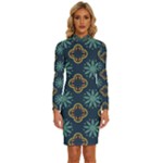 Flowers Pattern Design Abstract Long Sleeve Shirt Collar Bodycon Dress