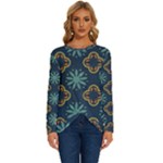 Flowers Pattern Design Abstract Long Sleeve Crew Neck Pullover Top