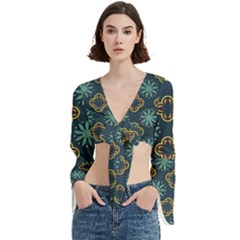 Flowers Pattern Design Abstract Trumpet Sleeve Cropped Top from ArtsNow.com