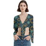 Flowers Pattern Design Abstract Trumpet Sleeve Cropped Top