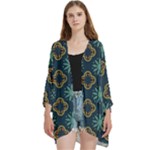 Flowers Pattern Design Abstract Open Front 3/4 Sleeve Batwing Chiffon Cardigan Kimono