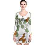 Nasturtium Flowers Plant Leaves Long Sleeve Bodycon Dress