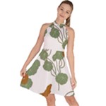 Nasturtium Flowers Plant Leaves Sleeveless Halter Neck A-Line Dress