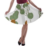 Nasturtium Flowers Plant Leaves A-line Skater Skirt