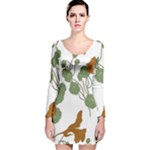 Nasturtium Flowers Plant Leaves Long Sleeve Velvet Bodycon Dress