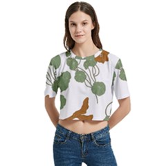 Women s Round Neck Short Sleeve Crop Top 